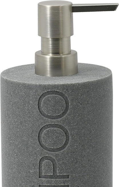 Resin Neutral Gray Sandstone Shampoo Engraved Bottle Refillable Pump Dispenser, Durable Waterproof Resin Construction for Bath, Shower - Gray Sandstone Satin Nickel Pump