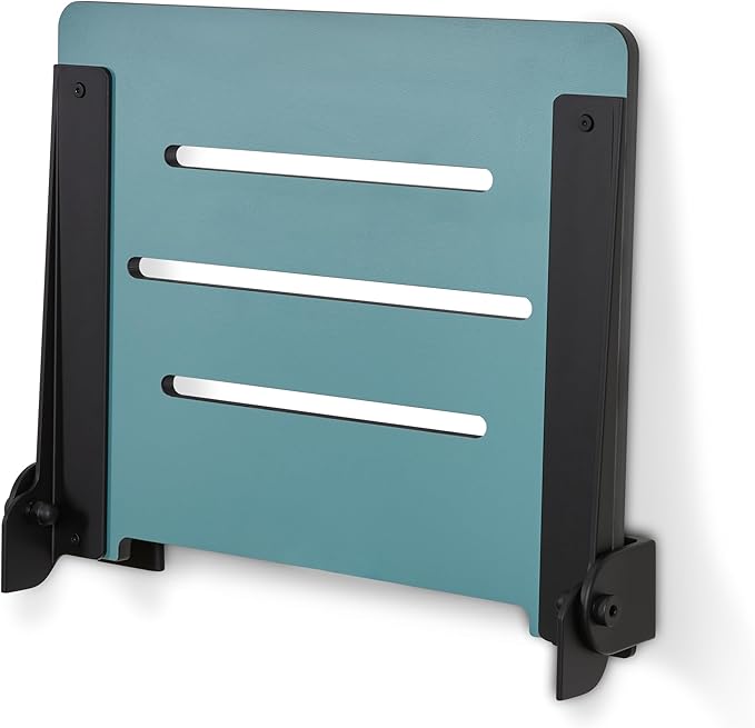 18 inch Silhouette Slimline Folding Wall Mount Shower Bench Seat, Teal Seat with Matte Black Frame