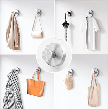 Suction Cup Hooks for Shower,Removable Suction Hooks for Bathroom Shower Wall,Glass Windows,Doors Hanging Towels,Suction Cup Wreath Hanger Holder for Christmas Wreath-Silver(2 Pack)