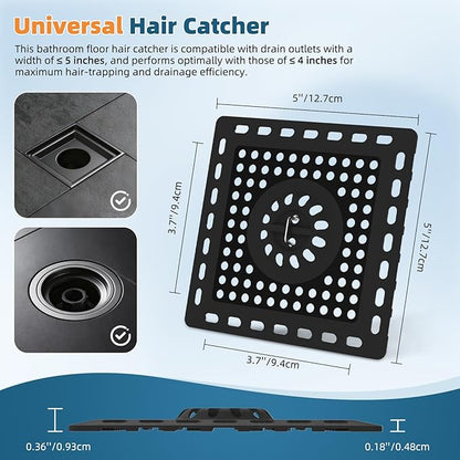 Hibbent Upgraded Shower Drain Hair Catcher, Shower Drain Cover for Bathroom Floor 4" Drain, Anti-Clogging Bathtub Drain Strainer, Stainless Steel Kitchen Sink Drain Strainer with Handle, Matte Black