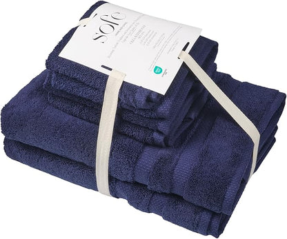 SOFE H&L | Olea Luxury Turkish Cotton Bath Towels Set of 6 : 2 Bath Towels 2 Hand Towels 2 Wash Cloths, Navy | Thick, Premium, Soft, Durable, Absorbent - Hotel Quality Towel Sets for Bathroom