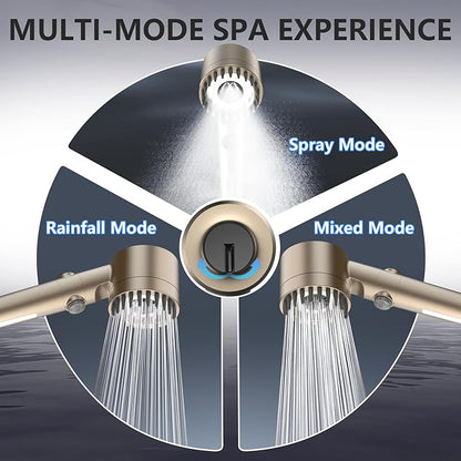 Filtered Shower Head with Handheld, High Pressure Water Flow and Multiple Spray Modes Shower Head with Filter, Power Wash for Hard Water, Showerhead with ON/OFF Switch for Pets Bath (Golden)