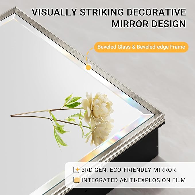 Pre-Assembled Surface or Recessed Medicine Cabinet Mirror-60x30 Brushed Nickel Bathroom Medicine Cabinet with Mirror & Rustproof Aluminum Frame, Beveled Bathroom Vanity Mirror with Storage