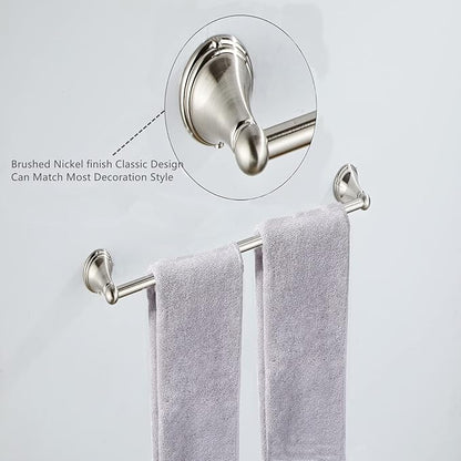 Newfun 8-Pieces Brushed Nickel Bathroom Accessories Set Towel Racks for Bathroom - Bathroom Hardware Set,2 * 24 Inch Towel Bar for Bathroom 2*Toilet Paper Holder 2* Towel Ring Towel Holders 2* Hook