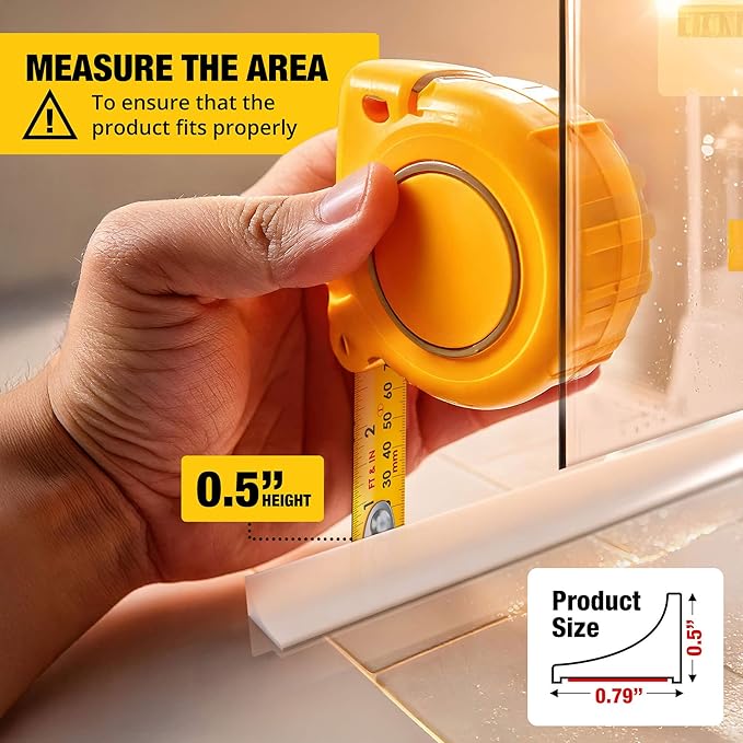 Shower Threshold Water Dam Barrier 85" - White Collapsible Shower Water Blocker - Guard for Walk in Shower - Water Guard Stopper for Floor - Shower Door Water Blocker by Hippo Dam