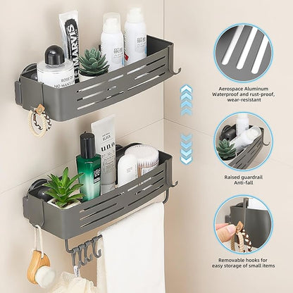Shower Caddy Suction Cup, Space-Saving Shower Organizer Removable Storage Rack With Large Capacity, No Drilling Suction Shelves for Bathroom Storage & Home Decor(2 Tier Square-Gray)