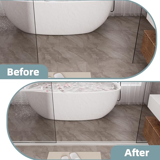 39Inch New Shower Threshold Water Dam Barrier,Collapsible Self-Adhesive Silicone Shower Water Guard for Bathroom Bathtub and Kitchen,Shower Water Blocker Suitable for Wheelchair Acces(Transparent)
