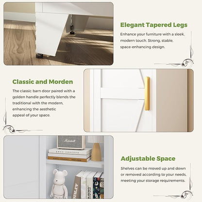 COFaR Tall Bathroom Storage Cabinet, Metal Farmhouse Narrow Slim Cabinet with Adjustable Shelves Barn Door for Bathrooms, Kitchens, Entrances Living Room (White)