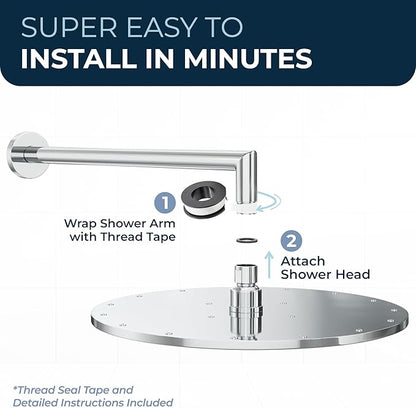 HammerHead Showers® Solid Metal 12 Inch Rainfall Shower Head, Large Rain Shower Head, 2.5 GPM High Flow Shower Head Optimized for Pressure, Wall-Mounted or Ceiling Rain Shower Head, Chrome