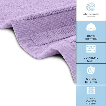 White Classic Luxury Bath Mat Floor Towel Set - Absorbent Cotton Hotel Spa Shower/Bathtub Mats [Not a Bathroom Rug] 22"x34" | 2 Pack | Lavender