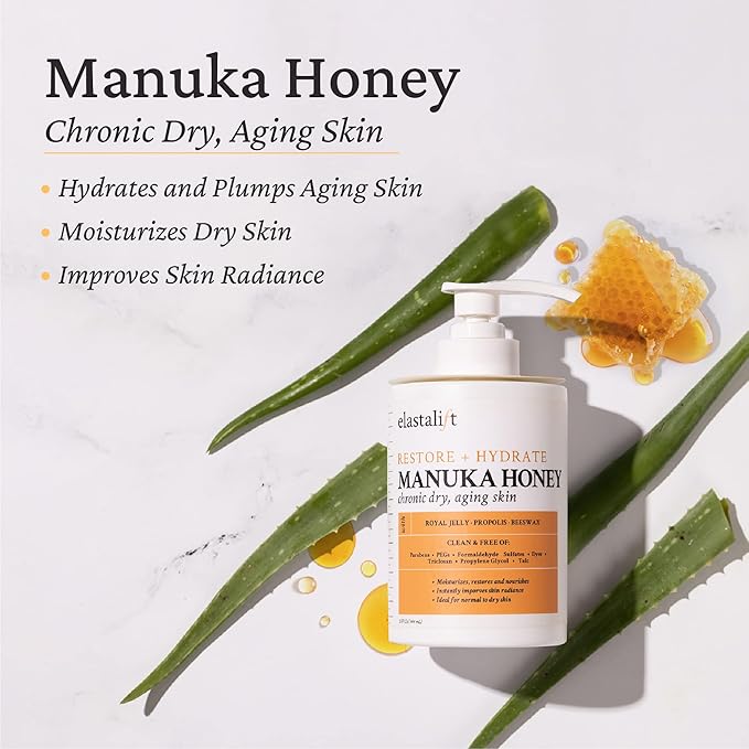 Elastalift Manuka Honey Cream Face Moisturizer & Body Butter Lotion For Dry Skin | Firming & Hydrating Miracle Balm Skin Care Moisturizing Lotion For Women, Wrinkles, & Sun Damaged Skin, 15 Fl Oz