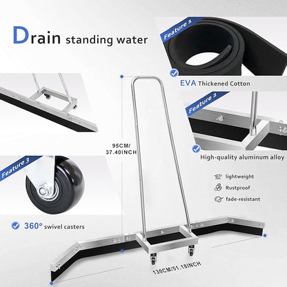 Tennis Court Squeegee Floor squeegee heavy duty concrete floor Squeegee tennis court equipment, Silver Aluminum Frame with Rolling Wheels＋2EAV ,Garage Floor Squeegee Sports Court Maintenance Tool