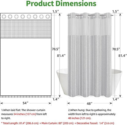 No Hook Stall Shower Curtain with Snap-in Fabric Liner - 54x80 Heavy-Duty Linen Textured Striped Design,Narrow Rustic Modern Farmhouse Bohemian Bathroom Curtain,Water-Repellent,Grey/Gray