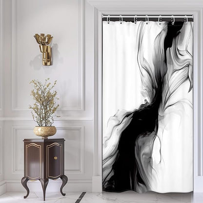 Cinbloo Small Stall Narrow RV Shower Curtain 36Wx72H Black and White Marble Abstract Modern Ombre Grey Grey Bathroom Curtain Set Minimalist Chic Simple Cool Neutral Bath Bathroom Accessories Decor