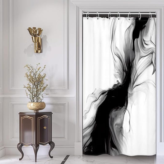 Cinbloo Small Stall Narrow RV Shower Curtain 36Wx72H Black and White Marble Abstract Modern Ombre Grey Grey Bathroom Curtain Set Minimalist Chic Simple Cool Neutral Bath Bathroom Accessories Decor