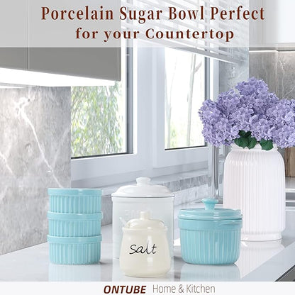 ONTUBE Ceramic Salt Bowl with Lid and Spoon 12oz (Beige)