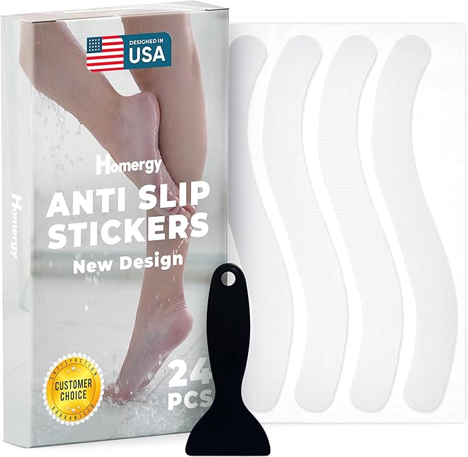 Anti-Slip Shower Stickers - Help Reduce Slipping in Bathtub & Shower, White Non-Slip Bath Strips, Strong Adhesive Bathtub Appliques Suitable for Homes with Kids, Adults & Seniors - 24 Pcs - Homergy