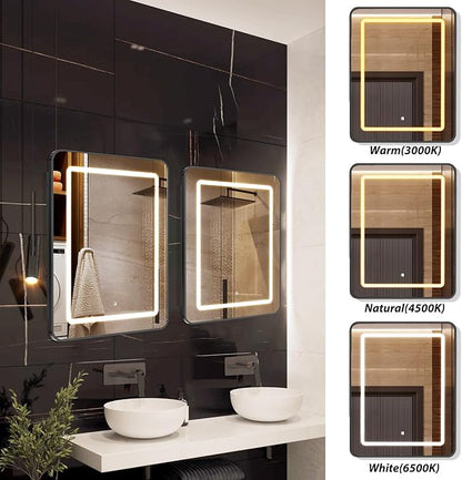 APRILSOUL 20X30 Inch Black Bathroom Medicine Cabinet with Mirror, Recessed or Surface Lighted Medicine Cabinet with 3 Colors Temperature, Dimmable Light