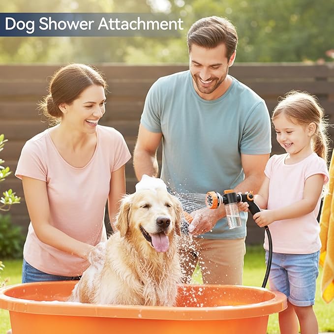 Dog Washing Hose Attachment, Pet Shower, Upgrade 8-in-1 Mode Dog Shower Attachment with 3.5oz 100cc Soap Dispenser, Replacement Hose Adapter for Pet Washing Irrigated Lawn Patio Car Cleaning