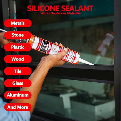 Black RTV Advanced Silicone Sealant & Caulk (12x10 fl.oz), 100% Silicone Black Caulking Waterproof for RV, Kitchen, Bath, General Use, Window, Door, Glass, Marine, Low Odor & Anti Shrink