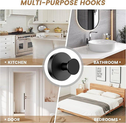 BKV Suction Cup Hooks for Glass Window,Removable Shower Hooks for Inside Shower,Metal Towel Hooks for Bathrooms,4 Pack(Black)