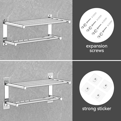 Adjustable Towel Bar for Bathroom Wall Mount17-30.7inch Adhesive Shower Towel Rack Stainless Steel Bath Towel Holders for Toilet Kitchen Double Towel Hanger (Mobile Hook Towel Rack)