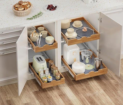 OCG Pull Out Cabinet Organizer 20"W x 21"D, Slide Out Wood Drawer Shelf, Pull Out Shelves for Base Cabinet Organization in Kitchen, Pantry, Bathroom