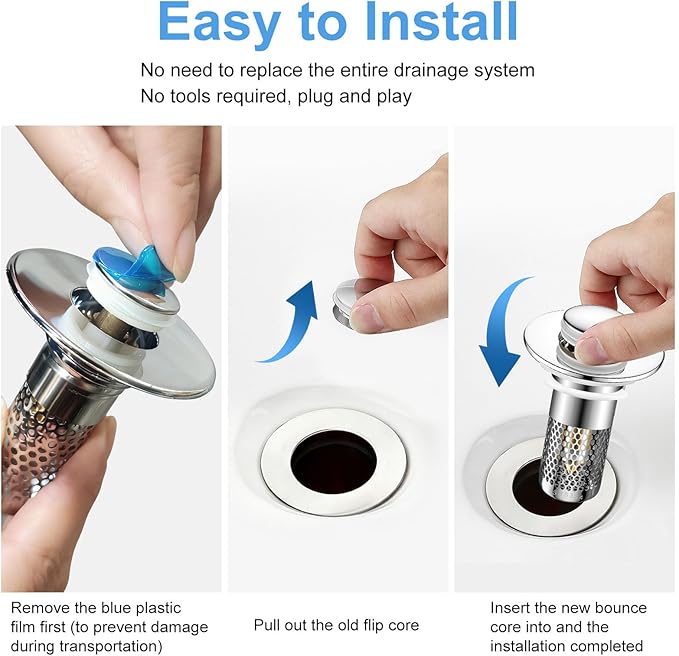 2PCS Bathroom Sink Stopper Hair Catcher Strainer, Pop Up Sink Drain Filter with Removable Stainless Steel Filter Basket Hair Catcher, for US Bathroom Sinks, Bathtubs, Showers, Floor Stopper