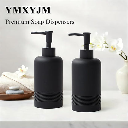 2pcs/Set Hand Soap Dispenser Sets - 10.8oz Refillable Resin Liquid Soap Dispensers with Rust-Proof Pump for Bathroom Countertop or Kitchen, Classic Black