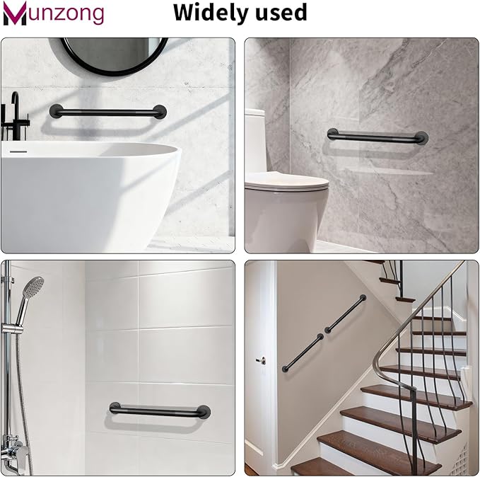 16 Inch Anti Slip Grab Bar for Shower, 2 Pack Munzong Oil Rubbed Black Bathroom Grab Bar, Knurled Handicap Balance Bar,Safety Hand Rail Support Elderly Senior