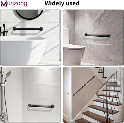 16 Inch Anti Slip Grab Bar for Shower, 2 Pack Munzong Oil Rubbed Black Bathroom Grab Bar, Knurled Handicap Balance Bar,Safety Hand Rail Support Elderly Senior