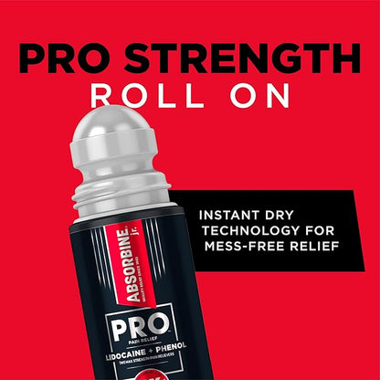 ABSORBINE JR. Pro Maximum-Strength Lidocaine Roll-On, Fast-Acting Nerve, Joint, & Muscle Pain Relief, No-Mess, Non-Greasy Formula, 4% Lidocaine with Phenol, 2.5 oz, (Pack of 1)