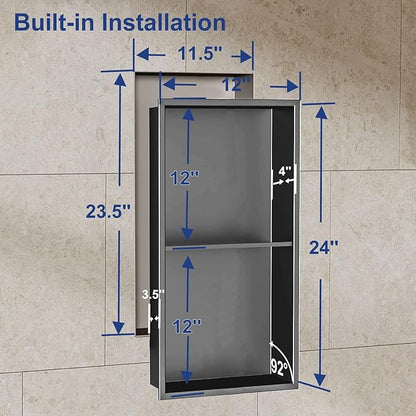 Shower Niche, Stainless Steel Elegant Bathroom Niche, No Tile Needed Recessed Shower Shelf Organizer for Storage