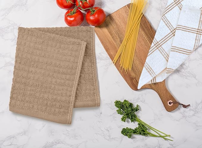 DAN RIVER Premium Dish Cloth 100% Cotton 12 X 12 Inches |Pack of 8|-Ultra Soft Tea Towels-Highly Absorbent Kitchen Rags-Terry Dishcloth for Kitchen and Household Cleaning |Tan|