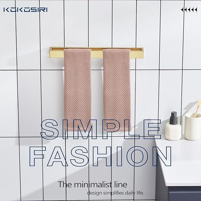 KOKOSIRI Towel Bars Brushed Gold Bath Towel Holders 16-Inch Kitchen Towel Rack Stainless Steel Bathroom Hardware Wall Mounted, 2 Pack B4008BG-L16-P2