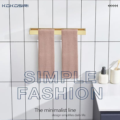 KOKOSIRI Towel Bars Brushed Gold Bath Towel Holders 16-Inch Kitchen Towel Rack Stainless Steel Bathroom Hardware Wall Mounted, 2 Pack B4008BG-L16-P2