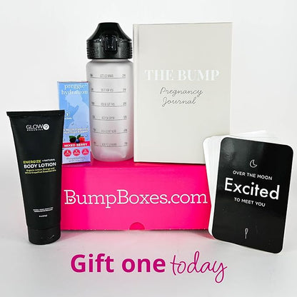 Bump Boxes 1st Trimester Pregnancy Gifts for Expecting Moms with Water Bottle, Journal, Lotion and Milestone Cards, Gift for Mother to Be