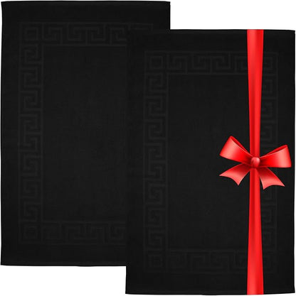 DAN RIVER Greek Cotton Bath Mats Set of 2 – Not a Bathroom Rug, Ultra Soft, Highly Absorbent & Machine Washable Bath Mat Towel for Bathroom Floor Mat – Durable, Quick-Dry, 21x34 Inches, Black