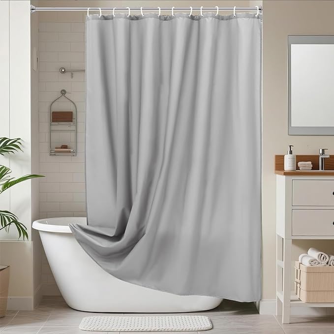 AooHome Extra Long Shower Curtain 72 Width x 78 Height Inch, Fabric Shower Curtain Liner for Hotel with Hooks, Water Repellent, Light Grey