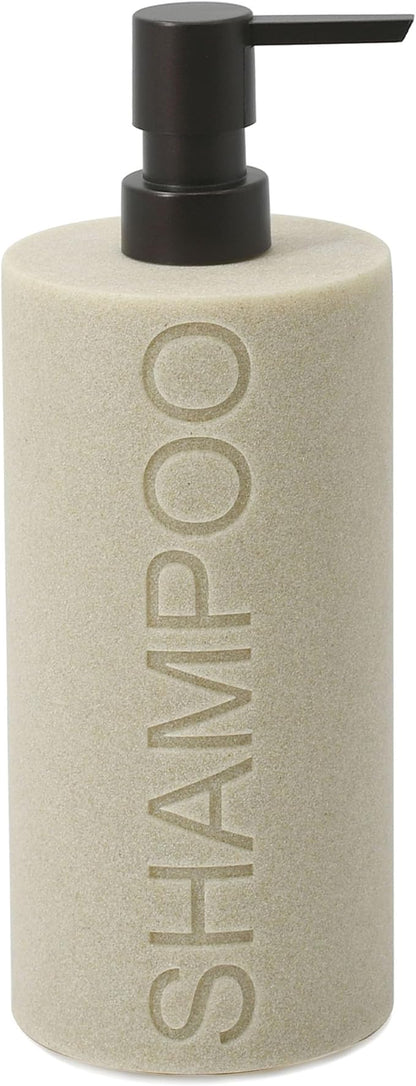 Resin Tan Sandstone Shampoo Engraved Bottle Refillable Pump Dispenser, Durable Waterproof Resin Construction for Bath, Shower - Tan Sandstone ORB Pump