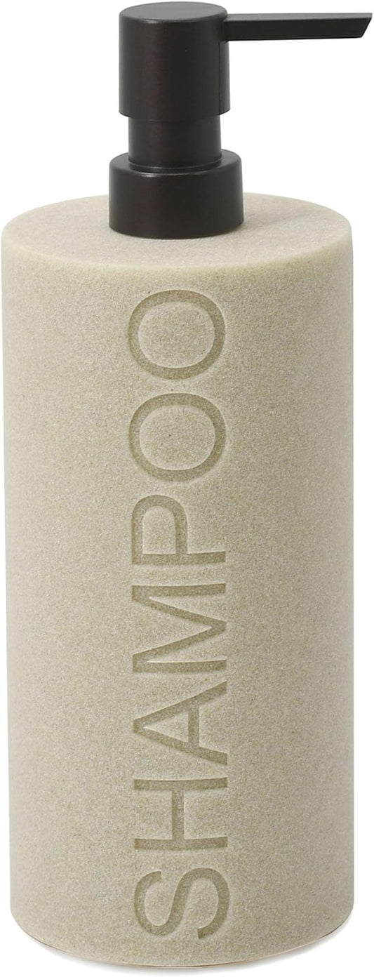 Resin Tan Sandstone Shampoo Engraved Bottle Refillable Pump Dispenser, Durable Waterproof Resin Construction for Bath, Shower - Tan Sandstone ORB Pump