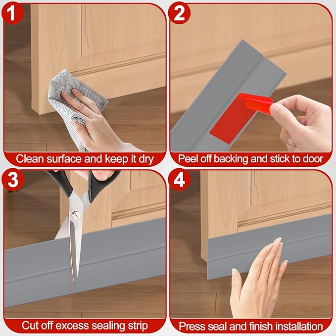 MYFAMIREA Door Weather Stripping 2IN (W) x 10FT (L) Door Draft Stopper Seal Tape Silicone Seal Strip Self Adhesive Shower Sweep Insulation Tape Side Bottom Strip for Sliding Glass Window Gap, Gray