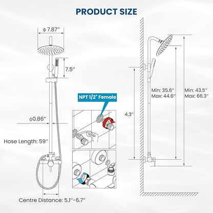 gotonovo SUS304 Outdoor Shower Fixture High Pressure Shower System Wall Mount 2 Dual Function Single Handle Shower Kit with 8 Inch Shower Head and Handheld Spray Shower Faucet Combo, Brushed Nickel