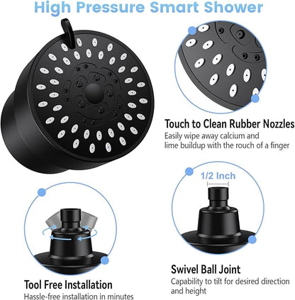 Filtered Shower Head, 3 Modes High Pressure Shower Head with 15 Stage Hard Water Filter Cartridge for Remove Chlorine and Harmful Substances