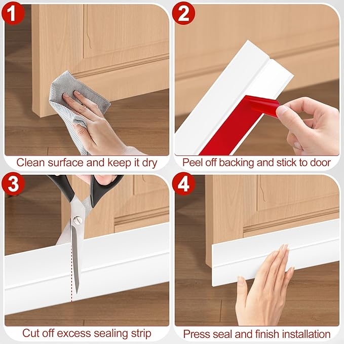 MYFAMIREA Door Weather Stripping 2IN (W) x 40FT (L) Door Draft Stopper Seal Tape Silicone Seal Strip Self Adhesive Shower Sweep Insulation Tape Side Bottom Strip for Sliding Glass Window Gap, White