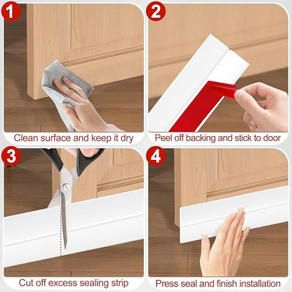 MYFAMIREA Door Weather Stripping 2IN (W) x 40FT (L) Door Draft Stopper Seal Tape Silicone Seal Strip Self Adhesive Shower Sweep Insulation Tape Side Bottom Strip for Sliding Glass Window Gap, White