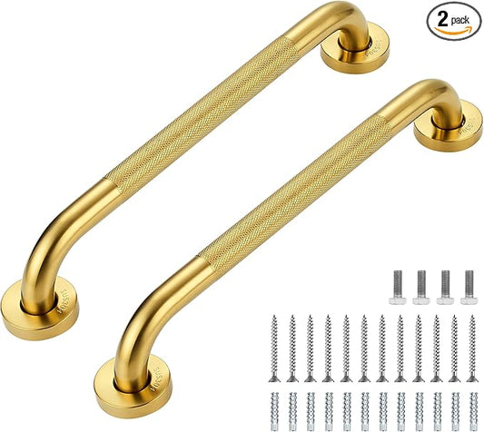 Grab Bars for Shower, 2 Pack 16-Inch Anti Slip Shower Handles for Elderly, Safety Shower Grab Bar, Stainless Steel Handicap Grab Bars for Bathroom,Toilet (Gold, 1" Diameter)