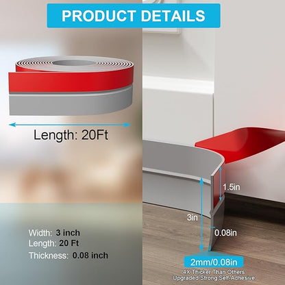 Heavy-Duty 3Inch (W) x 20FT(L) Door Weather Stripping, Extra Thick 2mm Door Draft Stopper Silicone Seal Strip, Draft Seal Tape for Doors Windows and Shower Glass Gap