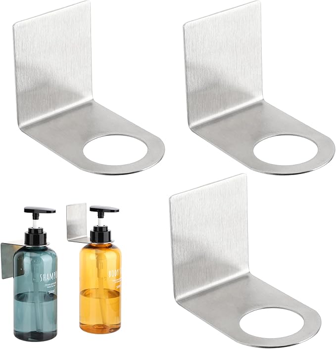 Segbeauty 3 Pcs Stainless Soap Bottle Dispenser Holder,Dia 1.3in 3.3cm Drill-Free Dispenser Holder Wall Mounted Rack, Sliver Adhesive Wall Mount Bottle Holder for Shower Gel Bathroom Toilet Kitchen