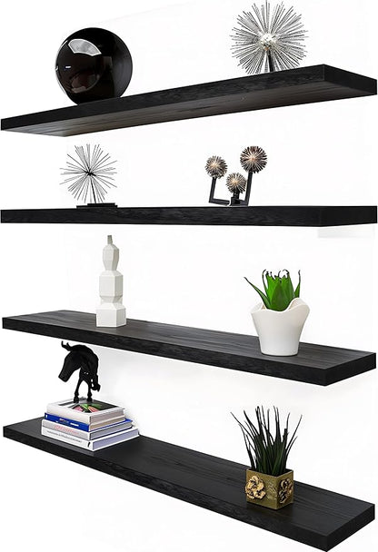 36 Inch Floating Shelves for Wall Rustic Black Wood Wall Shelves for Bedroom Set of 4